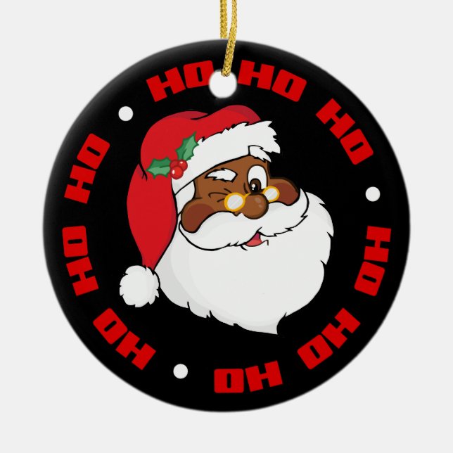 Blinka svart Santa som håller julhemligheter Julgransprydnad Keramik (Framsidan)