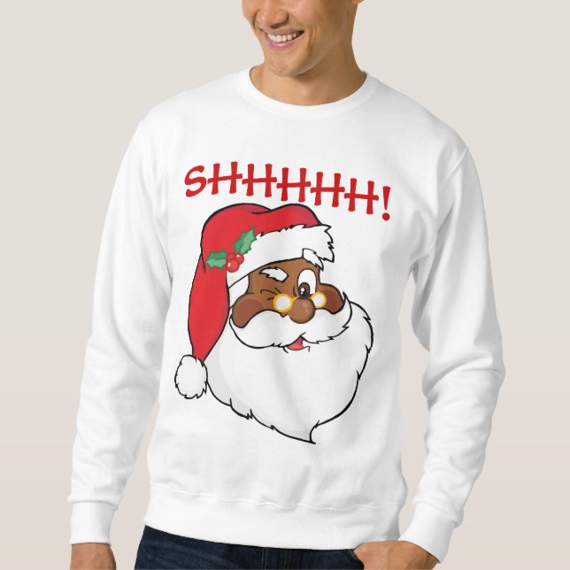 Blinka svart Santa som håller julhemligheter Sweatshirt (Framsida)