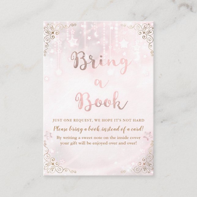Blinkar lilla stjärna Rosa Guld Ta med en bok Bebi Tilläggskort (Framsida)