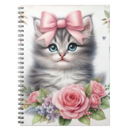 BLINKSVÄTSKT KITTEN MED BADOR OCH BLOMMOR ANTECKNINGSBOK