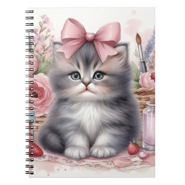 BLINKSVÄTSKT KITTEN MED BADOR OCH BLOMMOR ANTECKNINGSBOK (Framsidan)