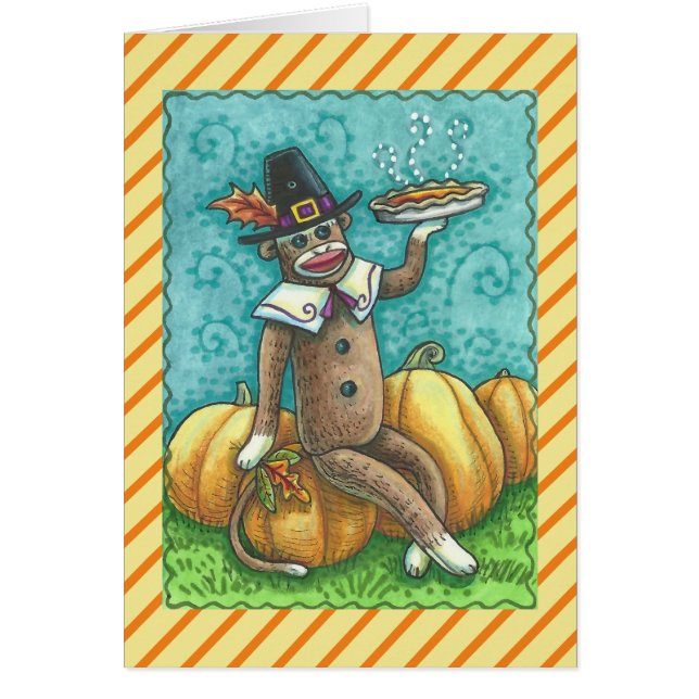 Blint sock monkey THANKSGIVING-GREETKORT OBS Kort (Framsidan)