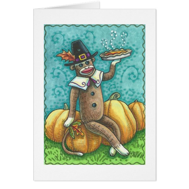 Blint sock monkey THANKSGIVING-GREETKORT OBS Kort (Framsidan)