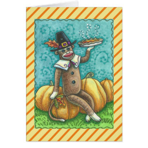 Blint sock monkey THANKSGIVING-GREETKORT OBS Kort