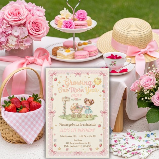 Blir ett år äldre tjej  Födelsedag Inbjudningar (Growing One More Year Older girl Birthday Invitation)