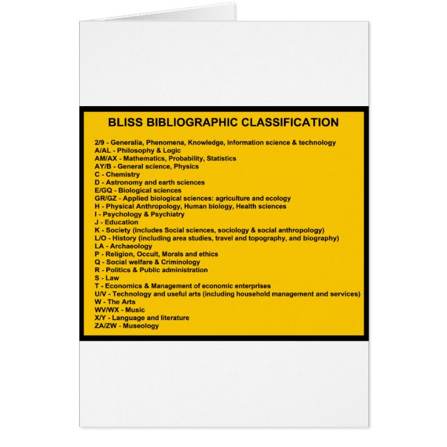 Bliss Bibliographic Classification System Hälsningskort (Framsidan)