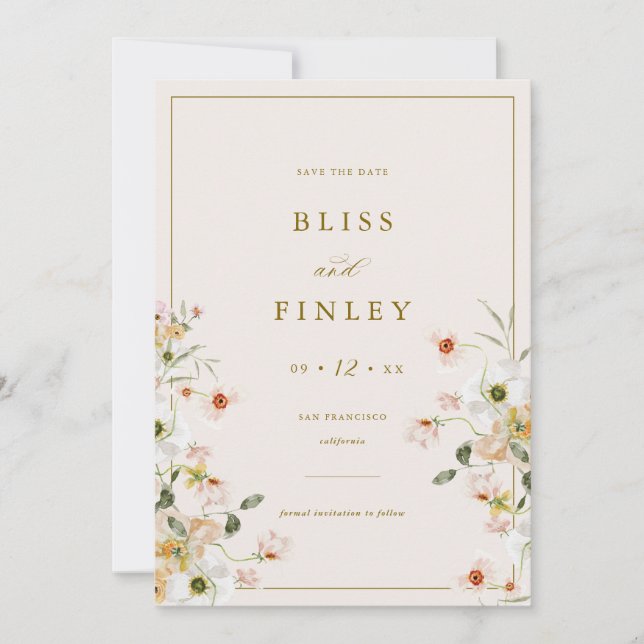 BLISS Blommig Save The Date Minimal Bröllopskort Spara Datumet (Framsida)