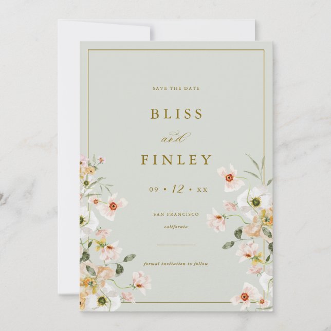 BLISS Blommig Spara Datum Minimal Bröllopskort Datumet (Framsida)