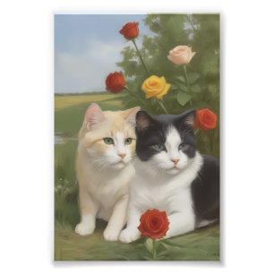 Bliss med päls och Blommigt: Katter bland blommorn Fototryck