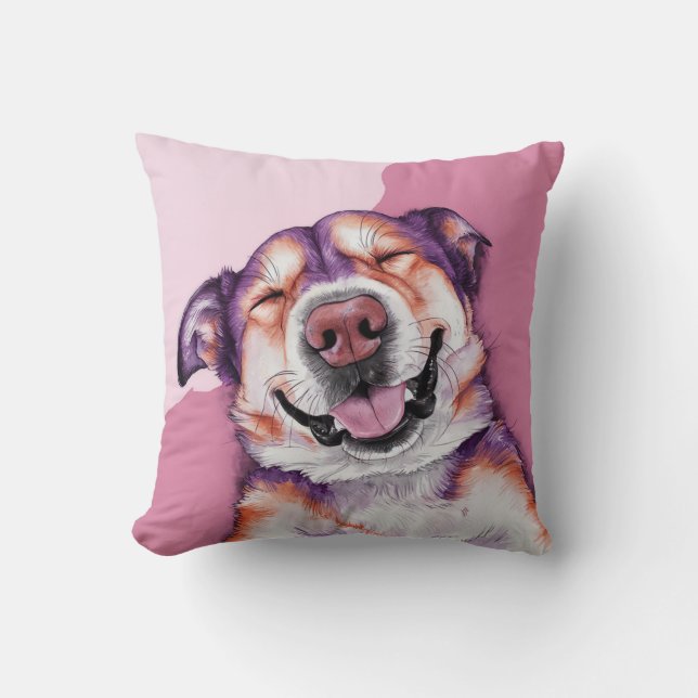 Blissansfärgad Hund Watercolor Porträtt Kudde (Framsida)