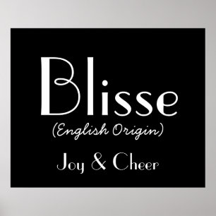 Blisse English Ursprung med betydelse i Black I Poster