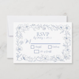 Blissful Blue Blooms Wedding RSVP Cards OSA Kort