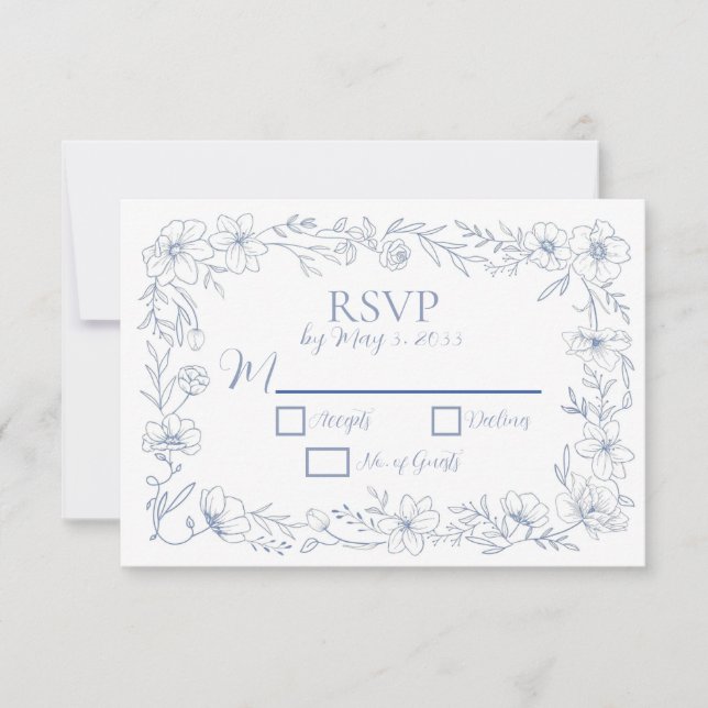Blissful Blue Blooms Wedding RSVP Cards OSA Kort (Framsida)