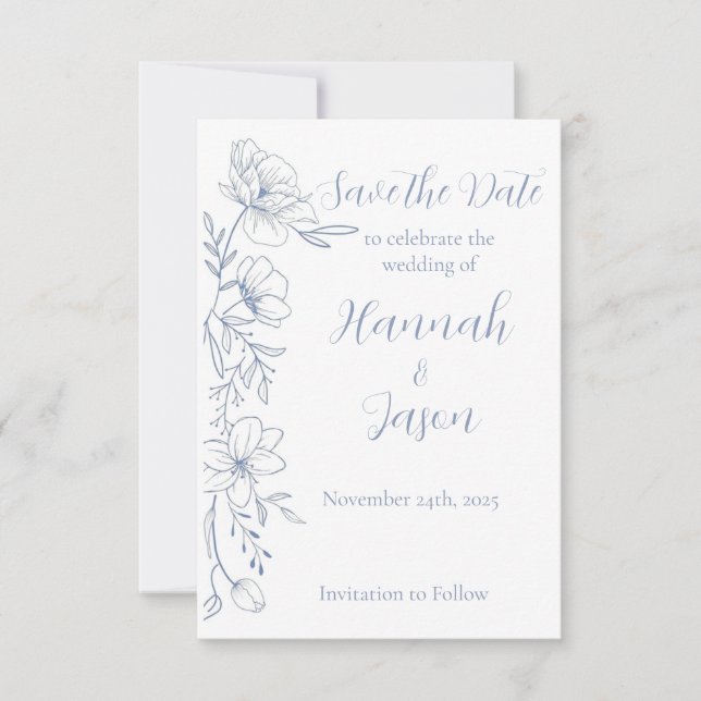 Blissful Blue Blooms Wedding Save the Date Spara Datumet (Framsida)