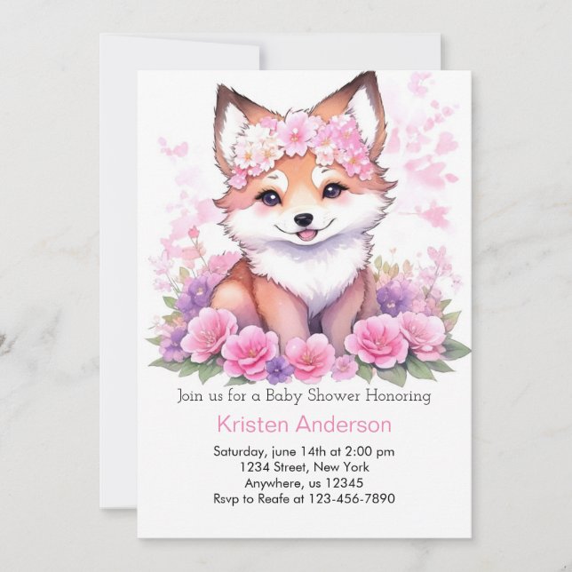 Blissful Boho Forest Fox Meadow Girl Shower Inbjudningar (Framsida)
