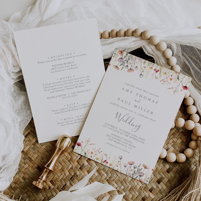Blissful Boho Wildflower Front & Back Wedding  Inbjudningar (Skapare uppladdad)