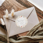Blissful Boho Wildflower Thank You Wedding Favor Runt Klistermärke<br><div class="desc">This blissful boho wildflower thank you wedding favor classic round sticker is perfect for a rustic wedding. The design features pink, purple, blush, yellow, dusty blue, red, burgundy meadow wild flowers assembled in a seamless and delightful floral pattern, evoking natural beauty. Make the sticker labels your own by including your...</div>