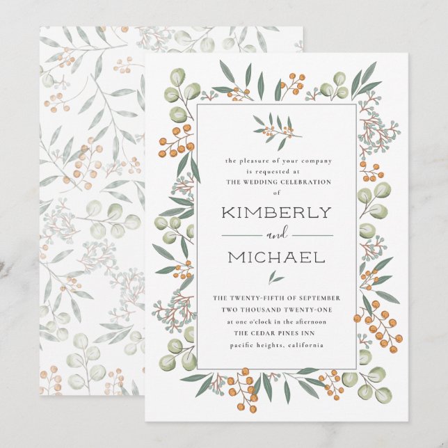 Blissful Bounty Botanical Bröllop Suite Inbjudningar (Fram/baksida)