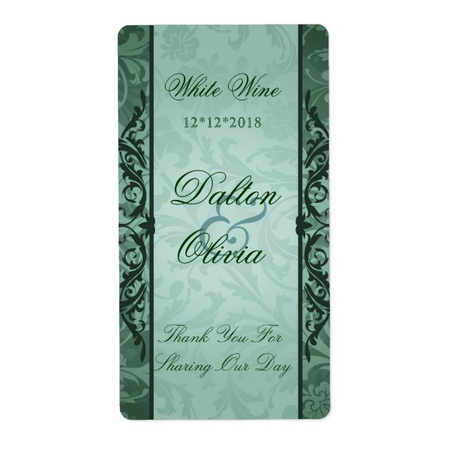 Blissful Brocade Sage Bröllop Vin-etikett Fraktsedel (Framsidan)