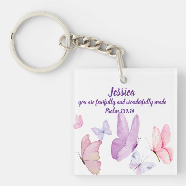 Blissful Butterfly Psalm 139:14 Keychain (Framsidan)