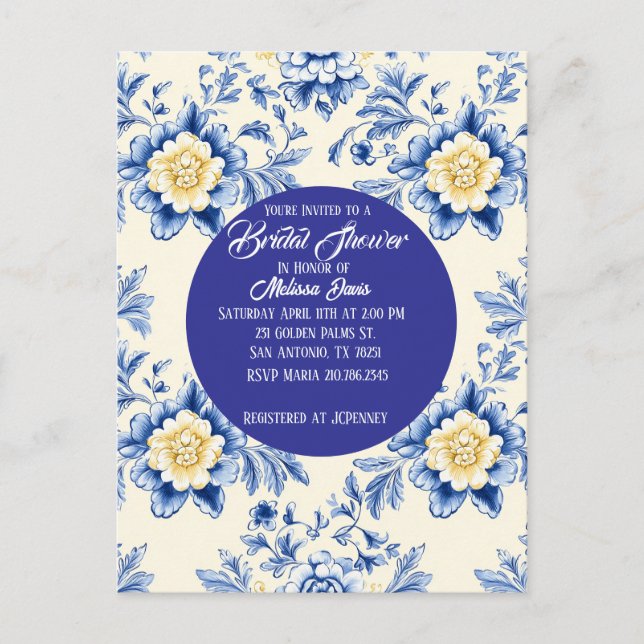 Blissful Chinoiserie Bridal Shower Invitation Vykort (Framsida)