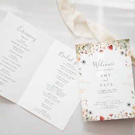 Blissful Colorful Boho Wildblomma Foldad Bröllop Program