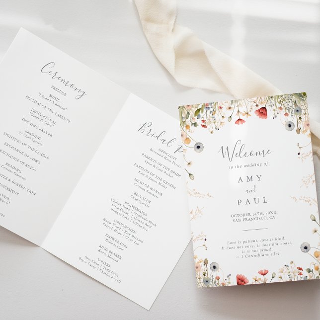 Blissful Colorful Boho Wildblomma Foldad Bröllop Program (Skapare uppladdad)