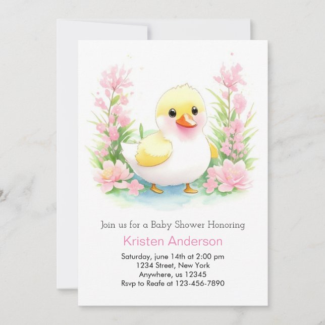 Blissful Duckling WildblommGirl Baby Shower Inbjudningar (Framsida)