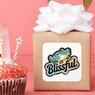 Blissful Frog Sticker - Cute & Funny Frog Art Fyrkantigt Klistermärke
