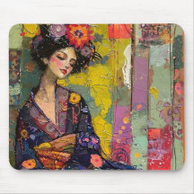 Blissful kvinna i Kimono
