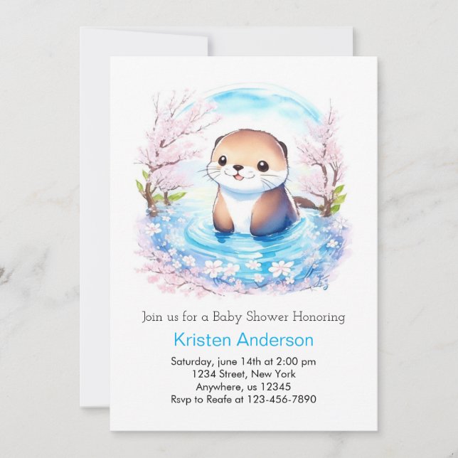 Blissful Otter Watercolor Paradise Boy Shower Inbjudningar (Framsida)