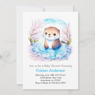 Blissful Otter Watercolor Paradise Boy Shower Inbjudningar