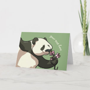 Blissful Panda Smelling Blommar Flowers Tecknad Kort