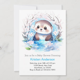 Blissous Blue Wildblomme Otter Boy Baby Shower Inbjudningar