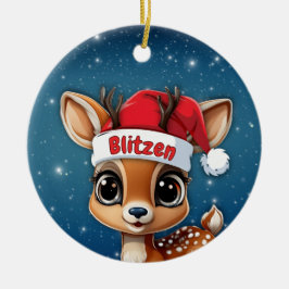 Blitzen Baby Deer, Fawn, Doe, Reindeer 🦌🎄 Julgransprydnad Keramik