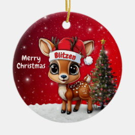 Blitzen Baby Deer, Fawn, Doe, Reindeer🦌 🎄 Julgransprydnad Keramik
