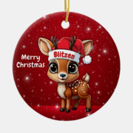 Blitzen Baby Deer, Fawn, Doe, Ren🦌 🎄 Julgransprydnad Keramik