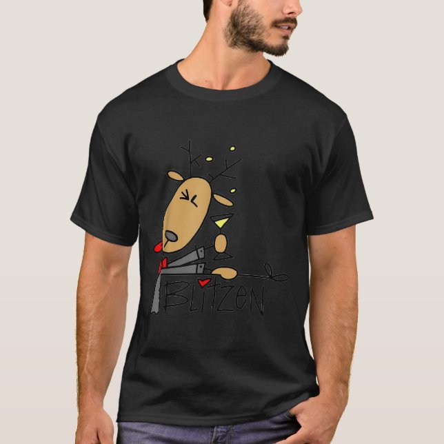 Blitzen Christmas Funny Reindeer  T Shirt (Framsida)