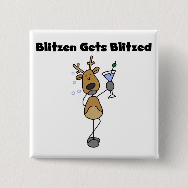 Blitzen Gets Blitzed Reindeer Tshirts and Gifts Knapp (Framsida)