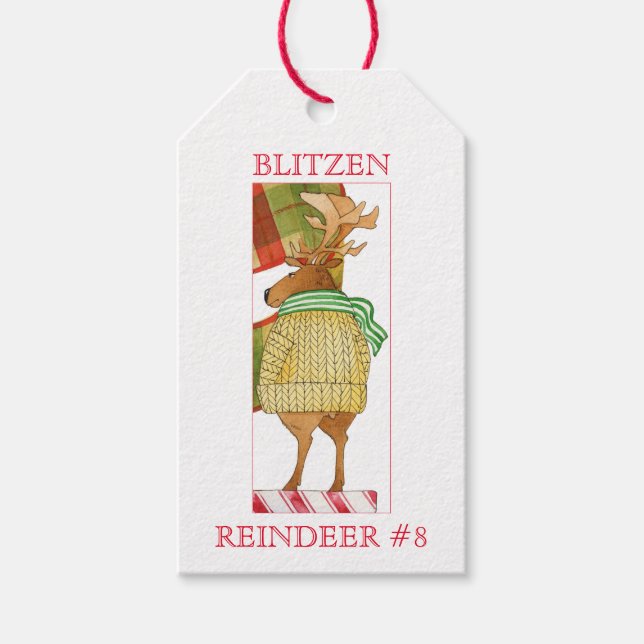 BLITZEN REINDEER Gift-Märkre Presentetikett (Framsidan)