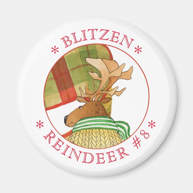 BLITZEN REINDEER Round Magnet (Framsidan)