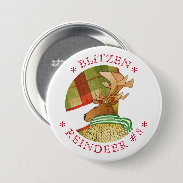 BLITZEN REINDEER Round Pin-knapp Knapp (Framsida & baksida)