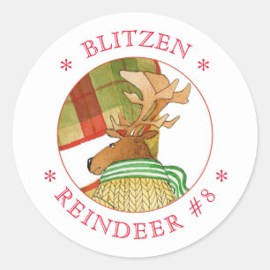 BLITZEN REINDEER Small Round Stickers Runt Klistermärke