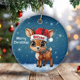 Blitzen Söt djur ren karaktär, hjort Julgransprydnad Keramik