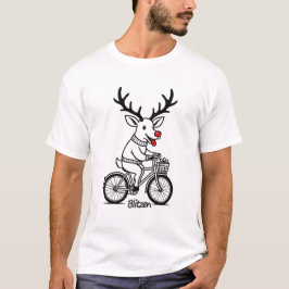 Blitzen The Reindeer Riding a Bike T Shirt