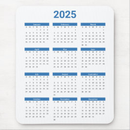 Bliue and White 2025 Year at a Glance Calendar Musmatta