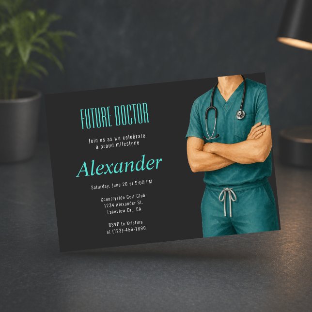 Blivande Doktors Examen Foto Inbjudan (Future doctor graduation invite, modern teal medical celebration design)