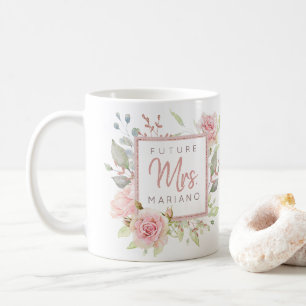 Blivande fru Blush Rosa Akvarellrosor   Hjärta Kaffemugg