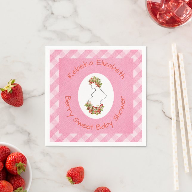 Blivande Mamma Berry Söt Rosa Gingham Bebis-fest Pappersservett (Insitu)