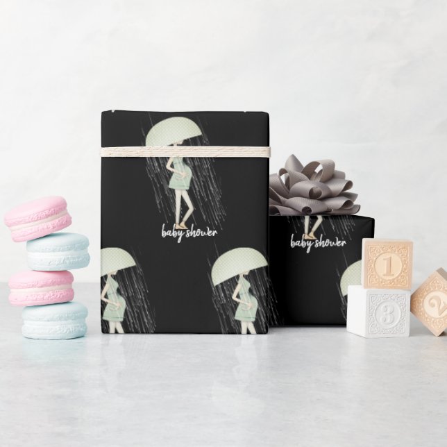 Blivande mamma med paraply presentpapper (Baby Shower)